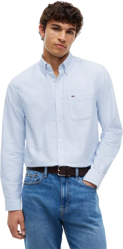 Tommy Jeans Men TJM Reg Stripe Oxford Shirt Ext DM0DM22790 L/S Shirt, Blue (Vibrant Blue Stripes), L