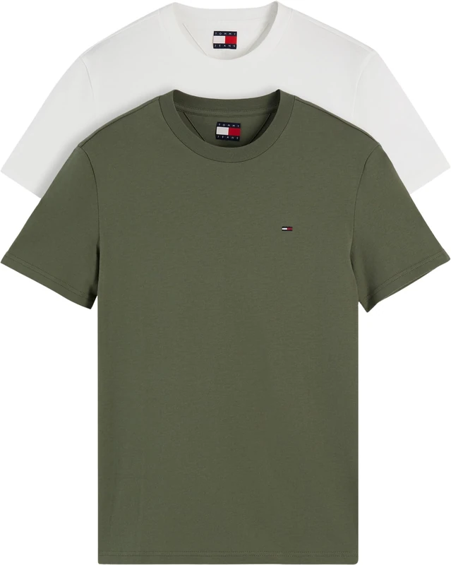 Tommy Jeans Men TJM Xslim 2Pack Jersey Tee Ext Dm0Dm20687 S/S T-Shirt, Multi (Ecru/Rocky Mountain), 4XL