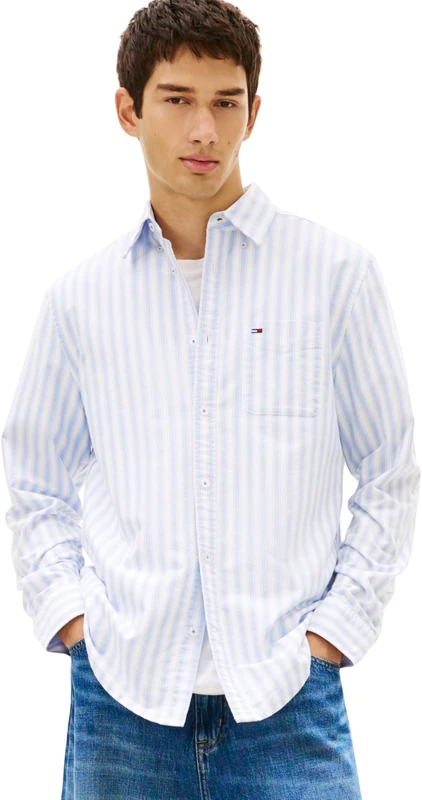 Tommy Jeans Men TJM Reg Stripe Oxford Shirt Ext DM0DM22790 L/S Shirt, Blue (Vibrant Blue Stripes), M