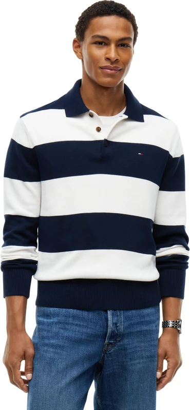 Tommy Jeans Men TJM Slim Essential Polo SWTR Ext Dm0Dm20304 Pullover Sweater, Blue (Dark Blue Stripe), 3XL