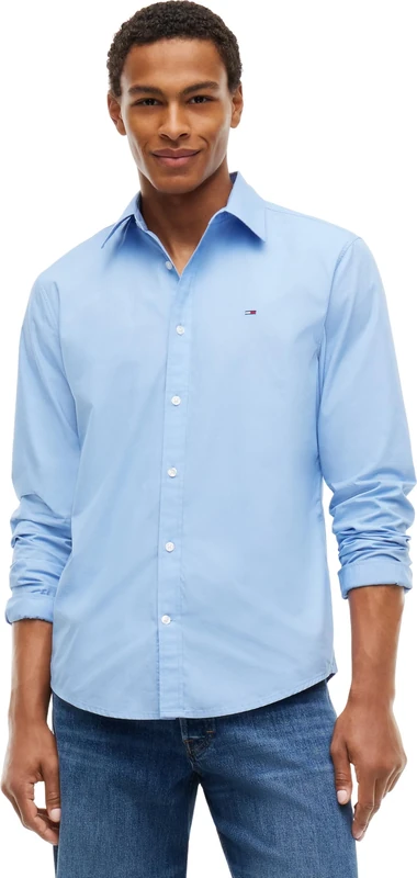 Tommy Jeans Men's Shirt Poplin in Cotton, Blue (Westside Blue), L
