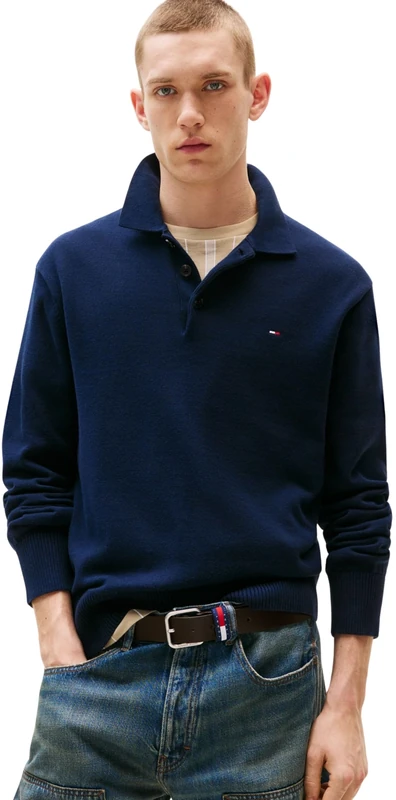 Tommy Jeans Men TJM Slim Essential Polo SWTR Ext Dm0Dm20304 Pullover Sweater, Blue (Dark Blue Stripe), L