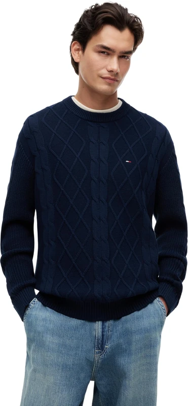 Tommy Jeans Men TJM Reg Cable Knit Sweater DM0DM23405 Pullover Sweater, Blue (Dark Blue), M