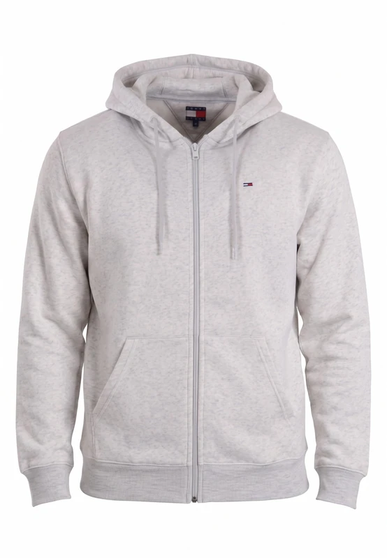 Tommy Jeans Men’s Flag Zip Through Hoodie, Grey (Ice Grey Heather), L