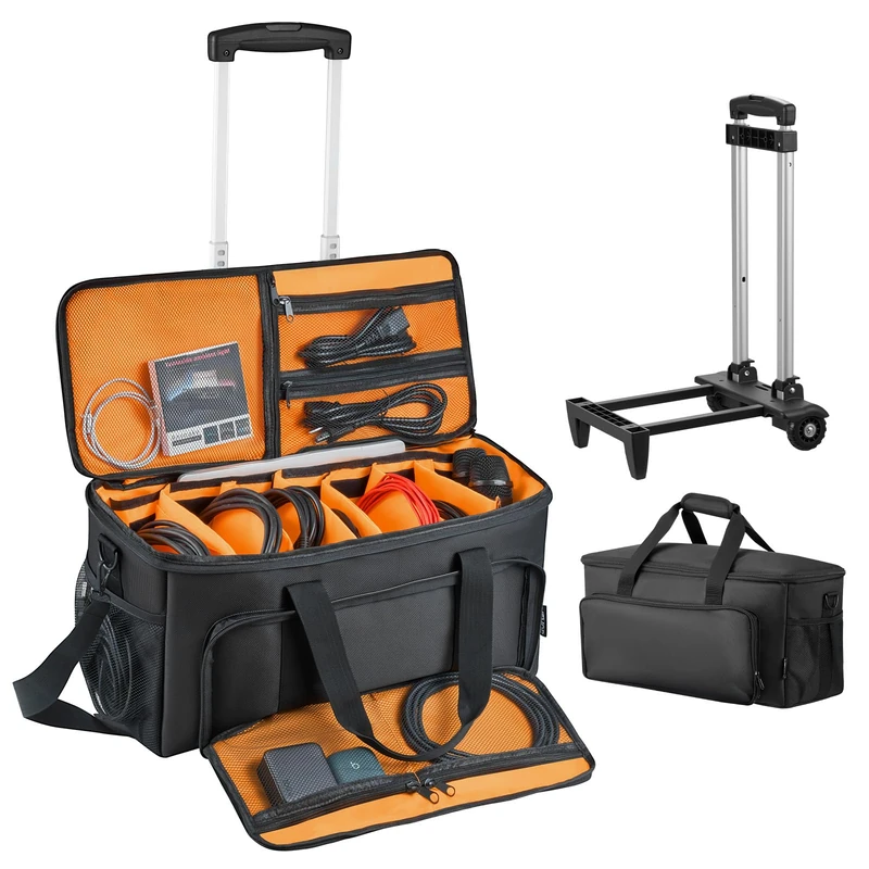 VEVOR Rolling DJ Cable Bag, 1680D, Padded File Gig Bag with Wheels