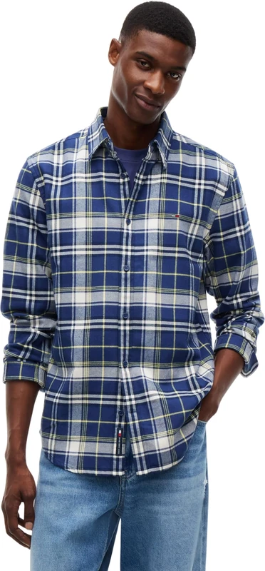 Tommy Jeans Men TJM Reg Flannel Check Shirt Ext DM0DM23528 L/S Shirt, Blue (Basic Navy Check), M