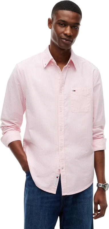 Tommy Jeans Men TJM Reg Stripe Oxford Shirt Ext DM0DM22790 L/S Shirt, Pink (Pink Alert Stripes), 3XL