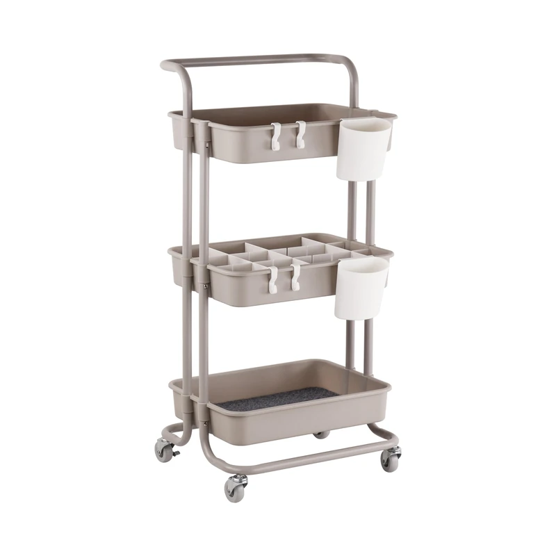 Relaxdays 3-Tier Trolley for Kitchen, Bathroom, Office, Craft, 86x43x36 cm, Beige