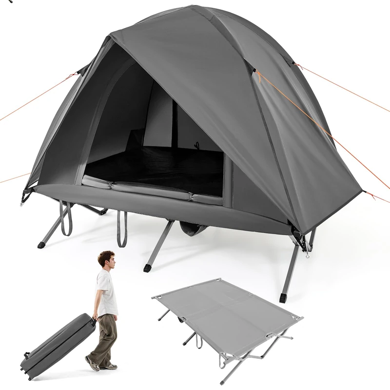 SPOTRAVEL 2-Person Camping Cot Tent Hiking Combo (194 x 145 x 150cm Grey)