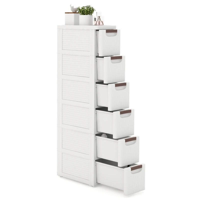 RELAX4LIFE Rolling Narrow Bathroom Floor Cabinet, 3/4/5/6-Drawer Slim Storage Organizer Unit with Built-in Wheels, Mobile Bathroom Storage Cupboard Drawer Cabinet for Living Room, Hallway (6-Drawer)