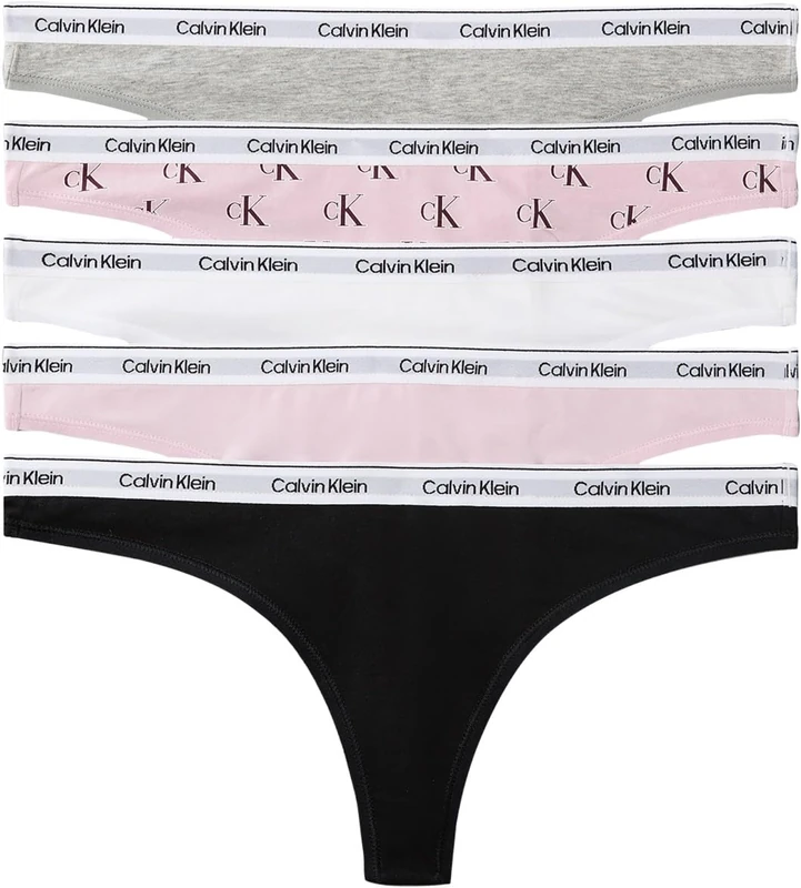 Calvin Klein Women's, Thong 5 Pk LV00QD5221, Thong, Black/Grey Heather/Hawaii Orchid/Cl, M - Image 1