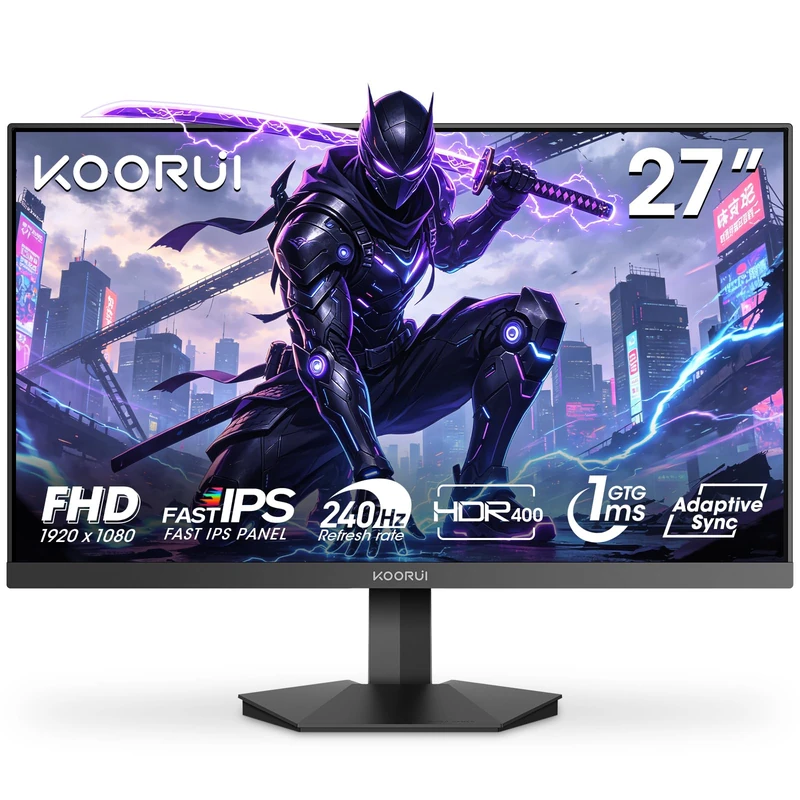 KOORUI 27 Inch Gaming Monitor, 240Hz, HDR 400, 1ms, Full-HD 1080P, IPS