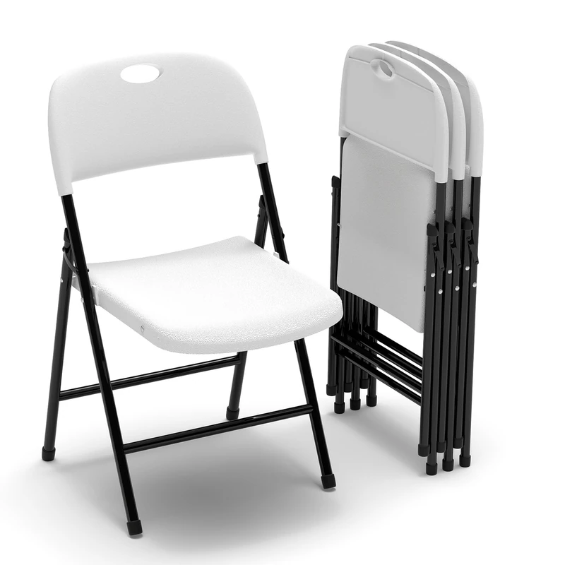 Real Relax Folding Chairs Set of 4,Heavy Duty Large Backrest Folding Chair 800 Weight Limit,Suitable for Indoor and Outdoor,Wedding Activities,White
