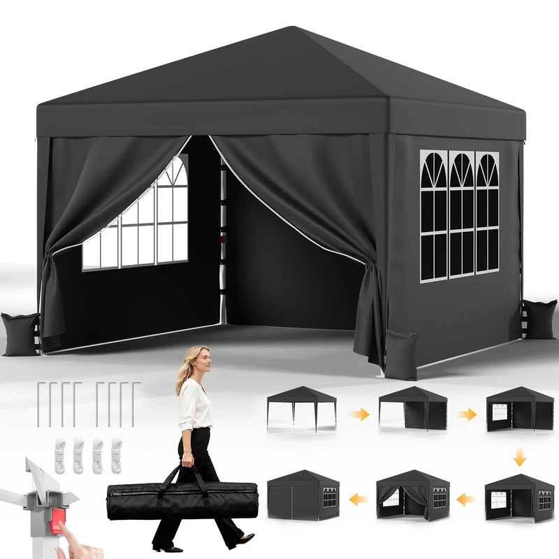 JUMMICO 3x3m Pop Up Gazebo with Sides - Waterproof Tent