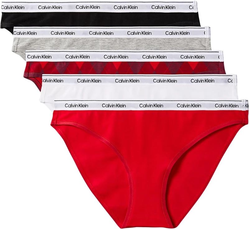 Calvin Klein Women's, Bikini 5Pk 000Qd5208E, Bikini, Black/Grey Heather/Argyle 25 Establ, XS