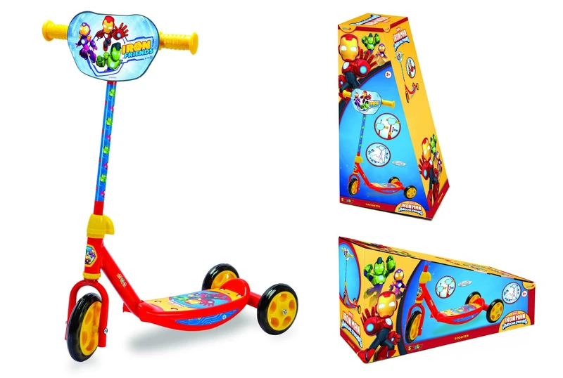 Smoby - Iron Man 3-Wheel Scooter - Adjustable - Up to 67 cm - Non-Slip Footrests - Ages 3 and Up - Maximum Weight 20 kg
