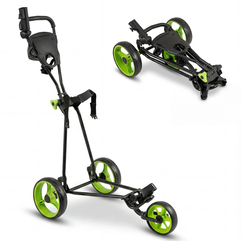 GYMAX Golf Trolley, Folding 3 Wheel Golf Push Cart(Green)