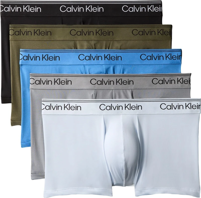 Calvin Klein Men's, Low Rise Trunk 5Pk LV00NB4412, Low Rise Trunk, Black/Poseidon Blue/Olive Night/Con, L