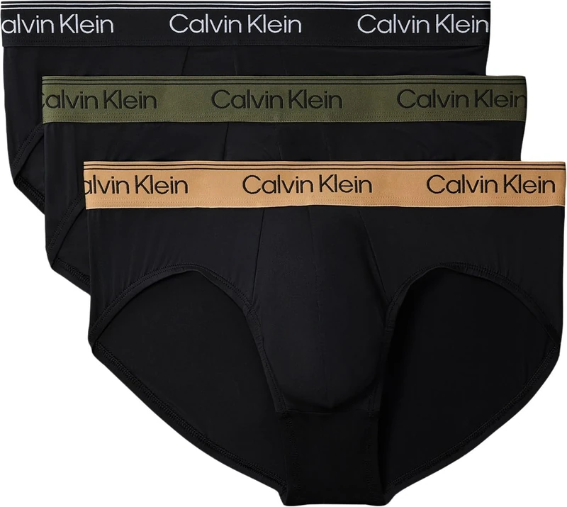 Calvin Klein Men's, Hip Brief 3Pk LV00NB4408, Brief, BLACK W/BRONZE FLASH WB/Black/Oliv, XL - Image 1