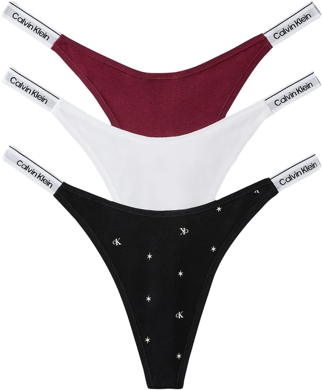 Calvin Klein Women's, Dipped Thong 3Pk LV00QD5394, Thong, Established Red/Classic White/Seein, L