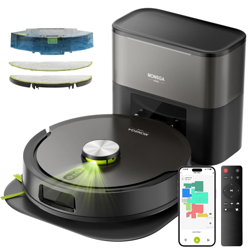 MONSGA Robot Vacuum with Mop, 8000Pa Suction, Dual Anti-Tangle