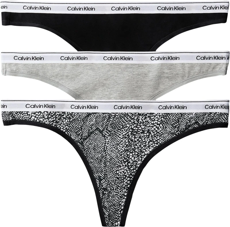 Calvin Klein Women's, Thong 3Pk LV00QD5209, Thong, Black/Grey Heather/Marble Snake S, XL - Image 1