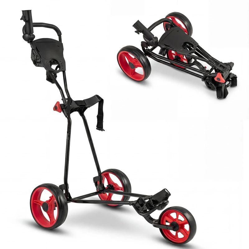 GYMAX Golf Trolley, Folding 3 Wheel Golf Push Cart (Red)