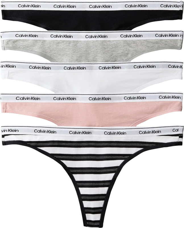 Calvin Klein Women's, Thong 5 Pk LV00QD5221, Thong, Black/Classic White/Triple Stripe S, S - Image 1