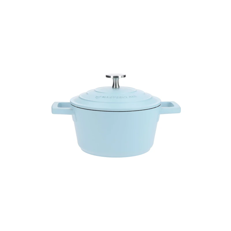 MasterClass Cast Aluminium Casserole Dish With Self-Basting Lid Premium Quality Lightweight Non-Stick Small Round Sky Blue, Hob To Oven Cooking Pot For Family Meals Curries Dishwasher Safe, 16cm, 1.4L - Image 1