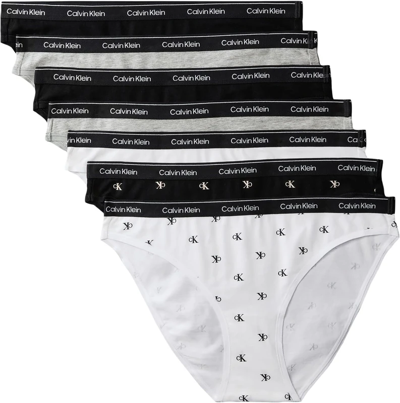 Calvin Klein Women's, Bikini 7Pk LV00QD5320, Bikini, Grey Heather/Black/Grey Heather/B, XS - Image 1