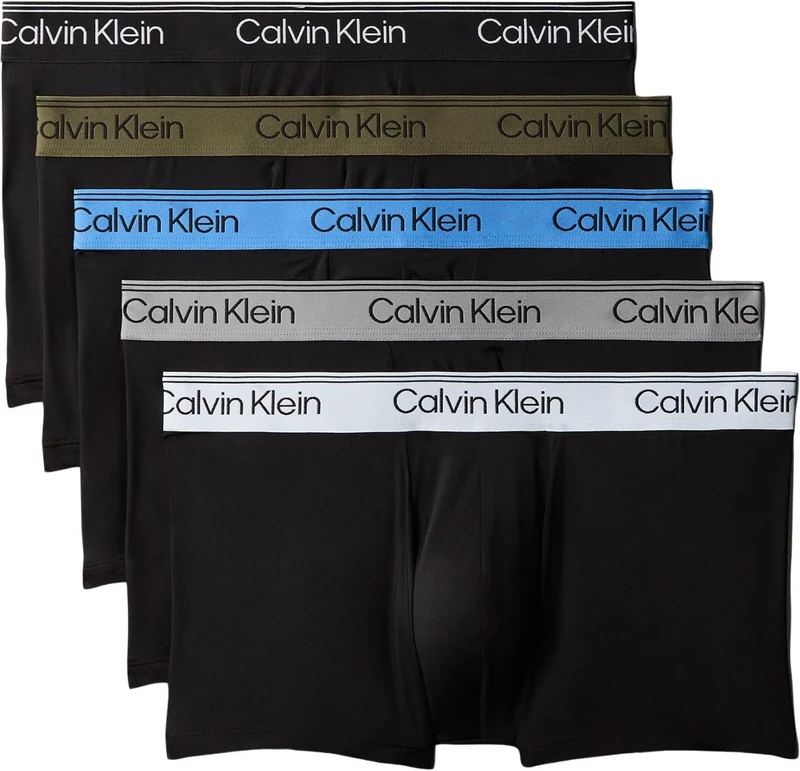 Calvin Klein Men's, Low Rise Trunk 5Pk LV00NB4412, Low Rise Trunk, Black Bodies w/Black/Poseidon Blue, M - Image 1