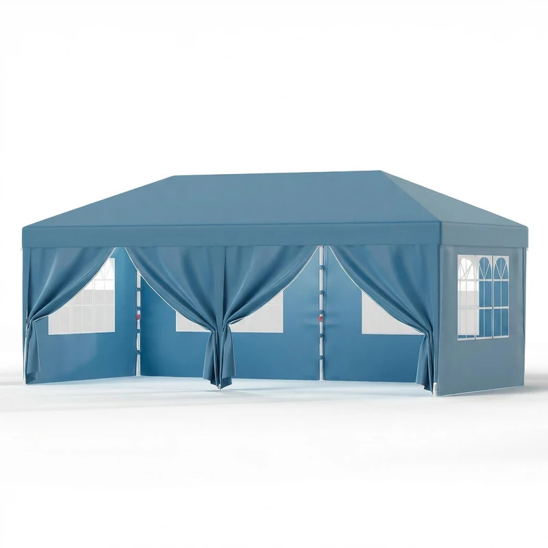 JUMMICO Pop up Gazebo with Sides 3m x 6m,Waterproof Gazebos With Sidewalls, Gazeebo UV50+ Outdoor Cheap Gazebo for Weddings, Parties, Camping, Commercial Events, Markets, Blue