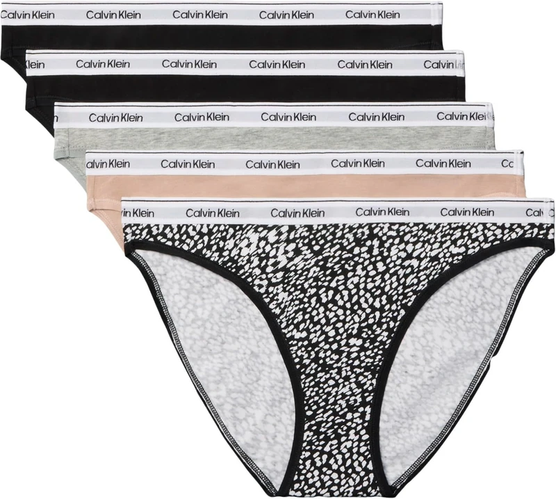 Calvin Klein Women's, Bikini 5Pk 000Qd5208E, Bikini, BLACK/BLACK/CEDAR/GREY HEATHER/INK, XS