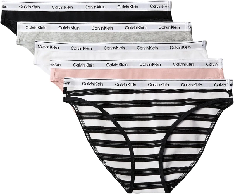 Calvin Klein Women's, Bikini 5Pk 000Qd5208E, Bikini, Black/Classic White/Triple Stripe S, XL
