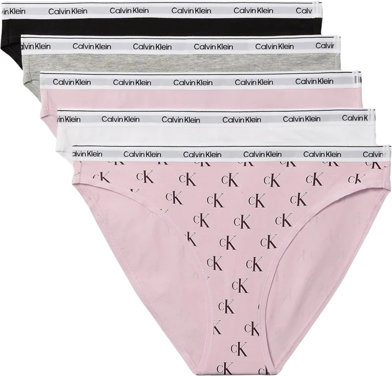 Calvin Klein Women's, Bikini 5Pk 000Qd5208E, Bikini, Black/Grey Heather/Hawaii Orchid/Cl, XS