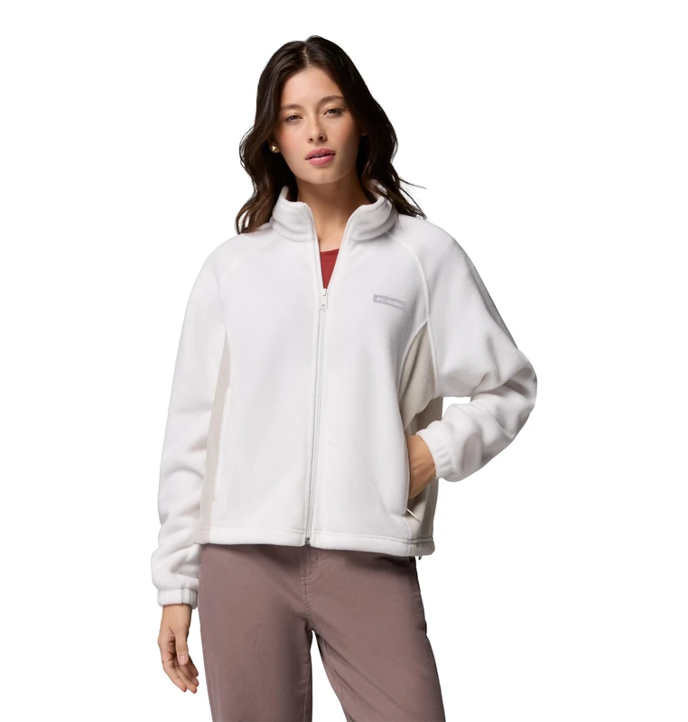 Columbia Women's Benton Springs Relaxed Full Zip, Full Zip Fleece Jacket, Sea Salt/Dark Stone, Large