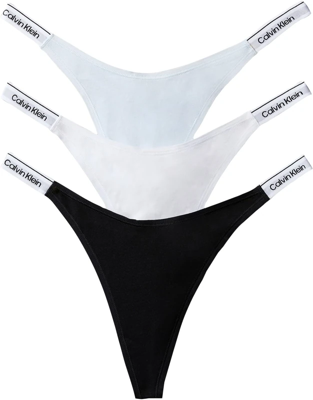 Calvin Klein Women's, Dipped Thong 3Pk LV00QD5394, Thong, Black/Classic White/Plein Air, S