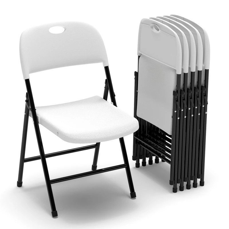 Real Relax Folding Chairs Set of 6,Heavy Duty Large Backrest Folding Chair 800 Weight Limit,Suitable for Indoor and Outdoor,Wedding Activities,White
