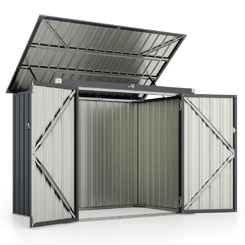GiantexUK Metal Garden Shed, Galvanized Outdoor Utility Tool House with Lockable Door & Flip-top Slope Roof, Weatherproof Storage Shed Building for Trash Can Bike, 172 x 95 x 130cm (Dark Grey)