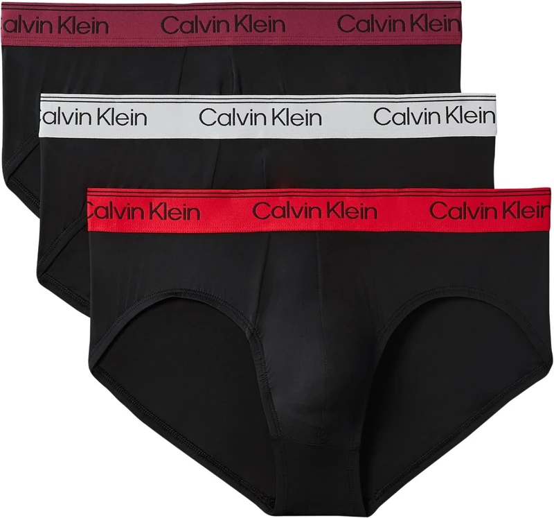 Calvin Klein Men's, Hip Brief 3Pk LV00NB4408, Brief, BLACK W/HARBOR MIST WB/Goji Berry/, XL - Image 1