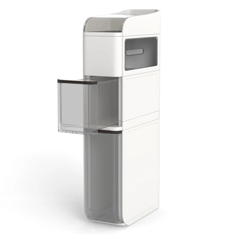 RELAX4LIFE Slim Bathroom Floor Cabinet, 4-Tier Freestanding Bathroom Storage Cupboard with 2 Drawers, Tissue Box, Top Shelf and Wheels, Mobile Compact Toilet Paper Shelf for Bathroom Living Room