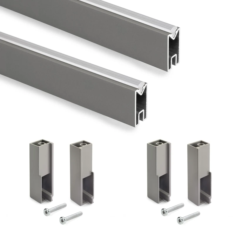 Emuca - Wardrobe hanging rail kit Luxe, 0,75 m, Titanium, Aluminium and Plastic, 1 kit