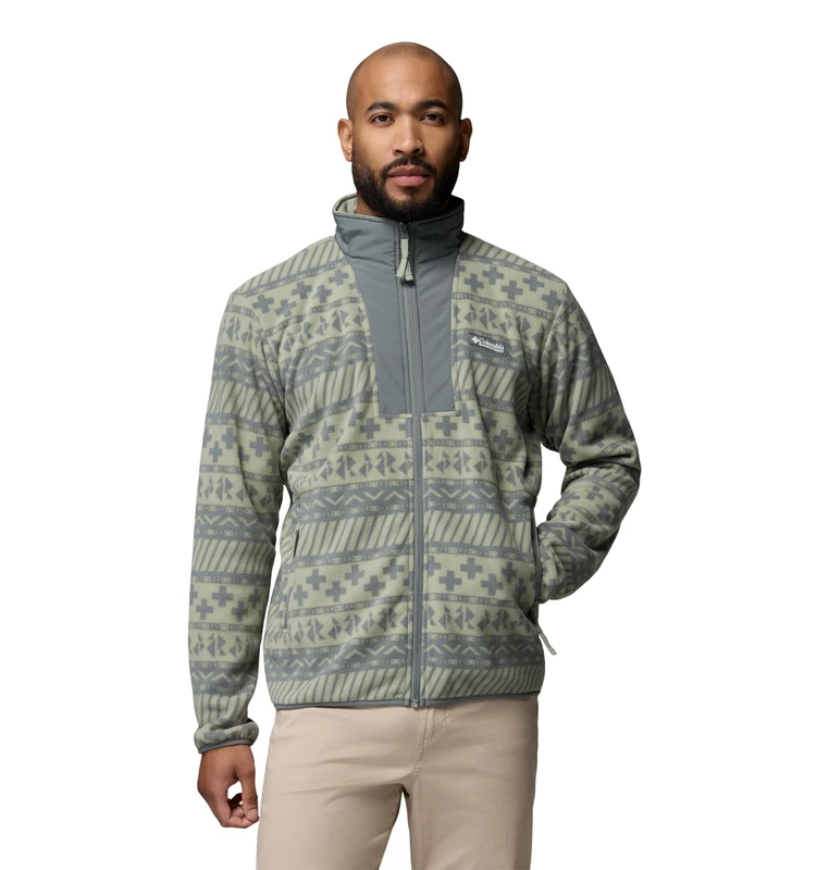 Columbia Men's Sequoia Grove 2 Full Zip Printed Fleece, Full Zip Fleece Jacket, Safari Wizard Island Tonal, Large