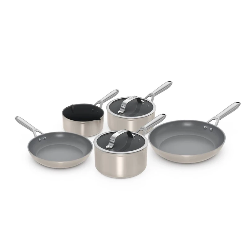 Ninja Ceramic Pro 5-Piece Frying Pan & Saucepan Set with Lids, Oven Safe to 285°C, All Hob Compatible, Cooking Surface Made PTFE & PFAS-Free, Full Induction Base, Stone CW35000UKST