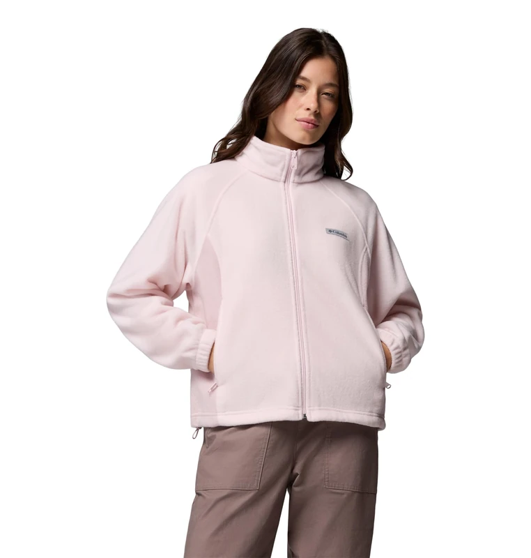 Columbia Women's Benton Springs Relaxed Full Zip, Full Zip Fleece Jacket, Powder Pink/Mineral Pink, X-Small