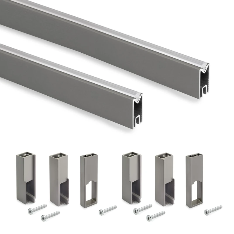 Emuca - Wardrobe hanging rail kit Luxe, 1,15 m, Titanium, Aluminium and Plastic, 1 kit - Image 1