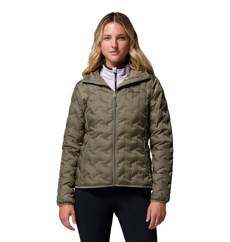 Columbia Women's Delta Ridge 2 Down Hooded Jacket, Hooded Puffer Down Jacket, Stone Green, Large