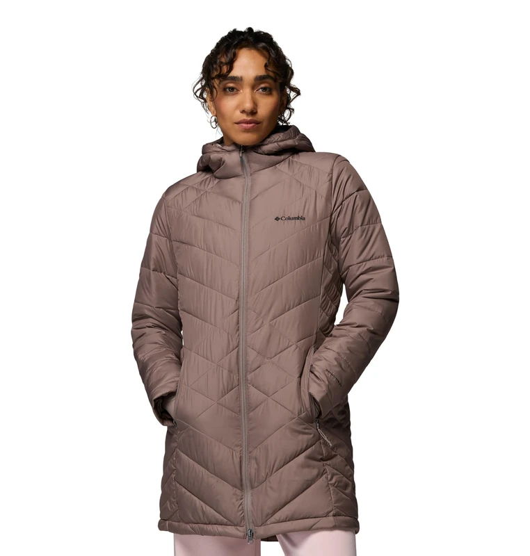 Columbia Women's Heavenly Long Hooded Jacket, Hooded Puffer Jacket, Iron, X-Large