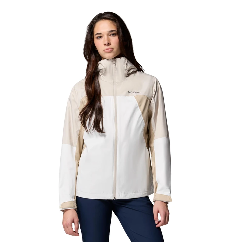 Columbia Women's Inner Limits 4 Jacket, Waterproof Rain Jacket, Sea Salt/Dark Stone/Ancient Fossil, X-Large