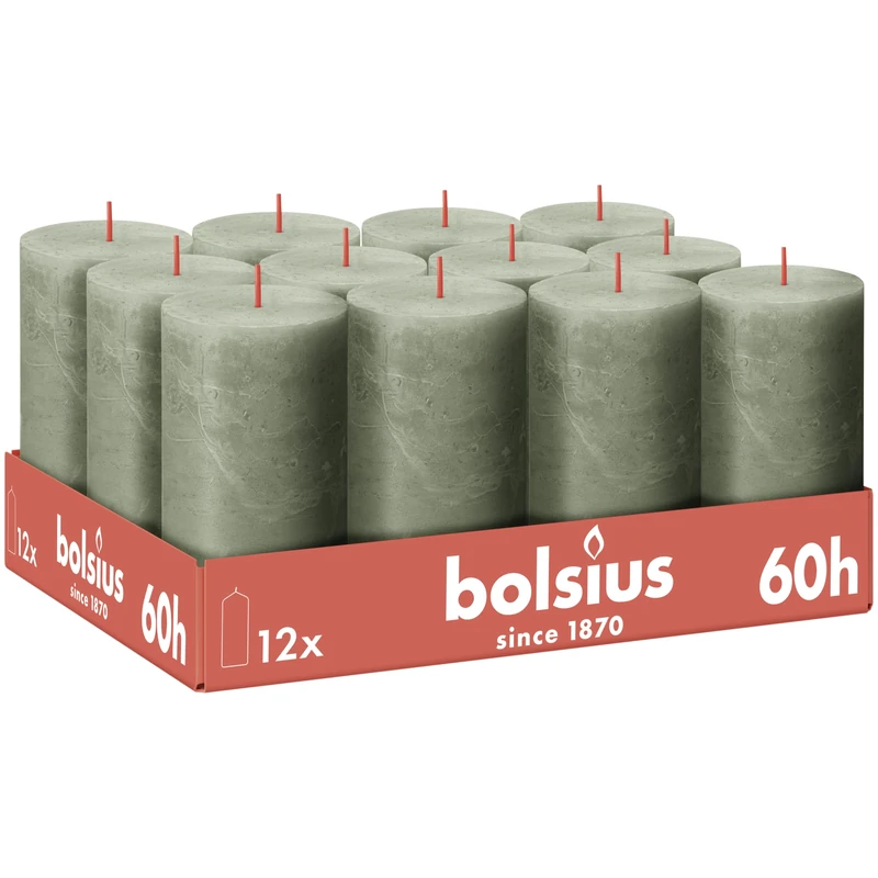 Bolsius - Rustic Candle - Green - Pack of 12-13 cm - Decorative Candles - Contains Natural Plant Wax - No Palm Oil